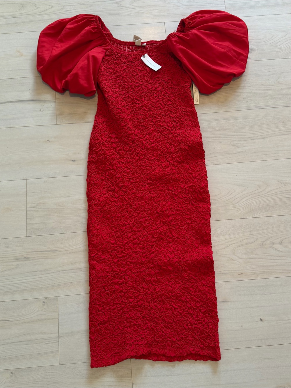 Anthropologie Dolan Red Puff-Sleeve Textured Midi Dress NWT